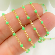 Gold Plated Sterling Silver Enamel Green Color Cable Chain